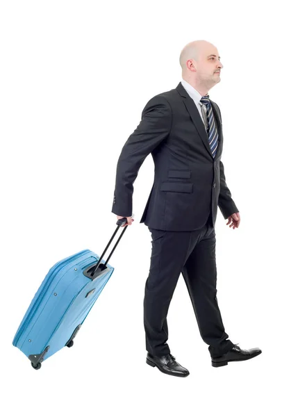 Seitenansicht Junger Geschäftsmann Mit Gepäck Das Isoliert Auf Weißem Hintergrund — Stockfoto