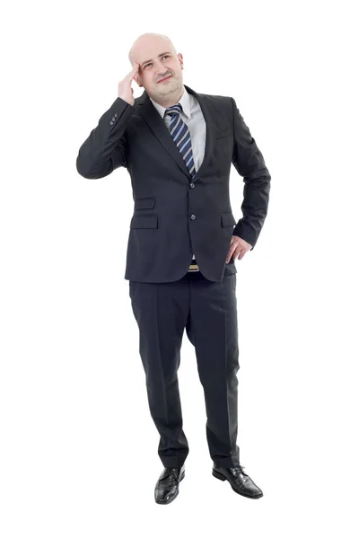 Affärsman Full Längd Kostym Gester Med Huvudvärk Isolerade — Stockfoto