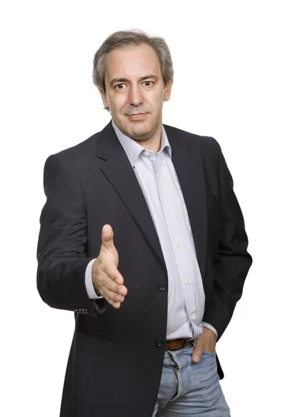 Mature Casual Man Offering Shake Hand Isolated — Stock Photo, Image