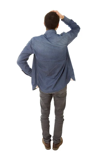 Worried Casual Man Full Body Back View White Background — Stock Photo, Image