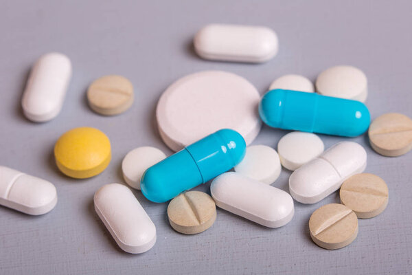 different Tablets pills capsule heap mix therapy drugs