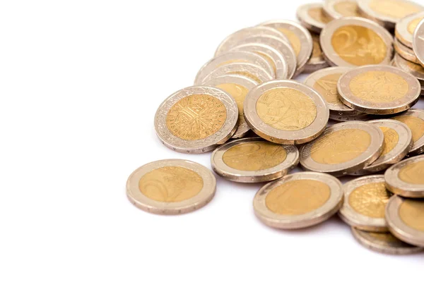 Ammasso isolato di due monete in euro — Foto Stock