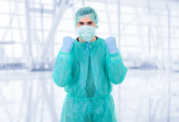 Young Male Doctor Winning Hospital — Stock Photo, Image