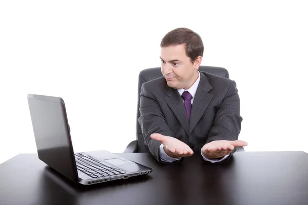 Homem Negócios Trabalhando Com Laptop Isolado Branco — Fotografia de Stock