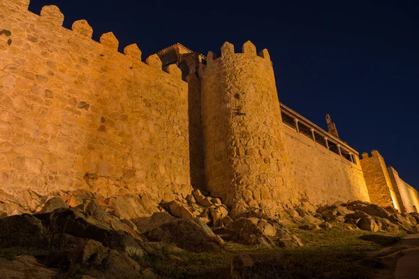 Avila Bei Nacht Kastilien Und León Spanien — Stockfoto