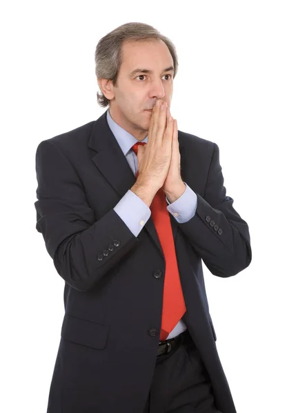 Pensive Mature Business Man Isolated White — Stock Photo, Image