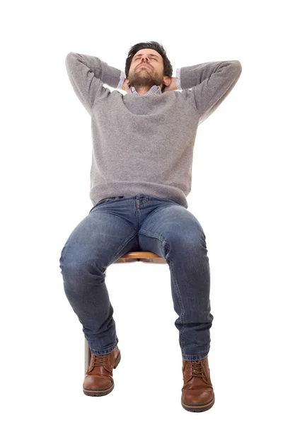 Lässiger Mann Der Auf Einem Stuhl Schläft Isoliert Auf Weißem — Stockfoto