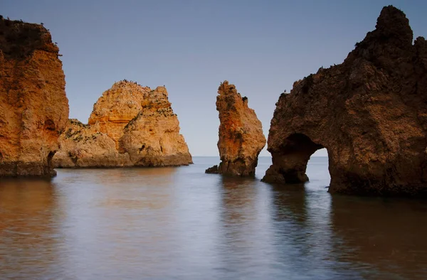 Longa Exposição Oceano Ponta Piedade Algarve Portugal — Fotografia de Stock