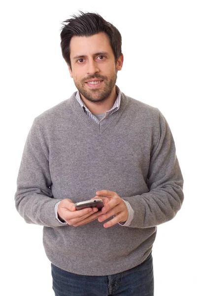 Young Casual Man Phone Isolated — Stock Photo, Image