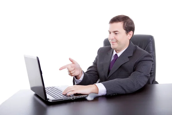 Homem Negócios Trabalhando Com Laptop Isolado Branco — Fotografia de Stock