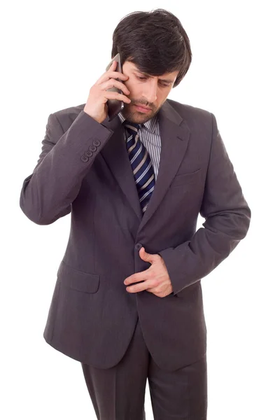 Hombre Negocios Preocupado Por Teléfono Aislado — Foto de Stock