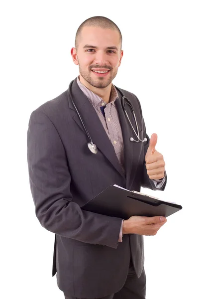 Glad Manlig Läkare Isolerad Vit Bakgrund — Stockfoto