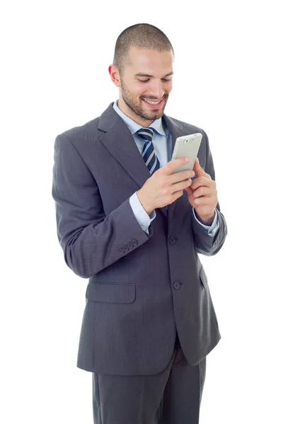 Glücklicher Geschäftsmann Telefon Isoliert — Stockfoto