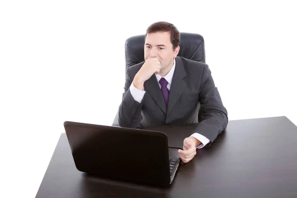 Businessman Working Laptop Desk Isolated — Stock Photo, Image