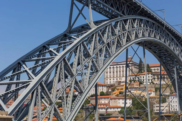 Słynne Domy Nad Brzegiem Rzeki Douro Pobliżu Mostu Dom Luis — Zdjęcie stockowe