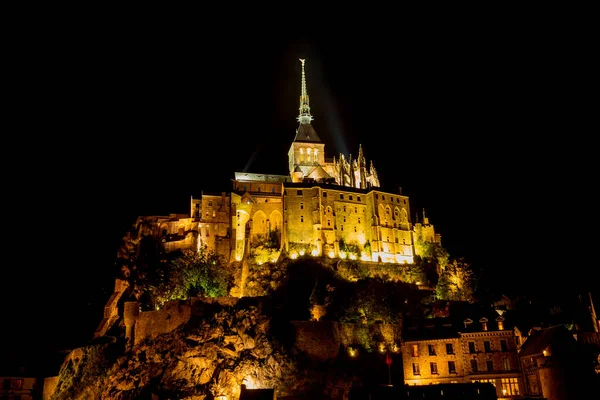 Mont Saint Michel Bei Nacht Normandie Frankreich — Stockfoto