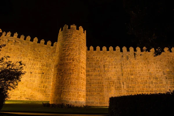 Mura Avila Notte Castiglia Leon Spagna — Foto Stock