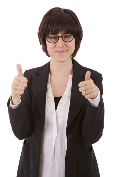 Happy Business Woman Going Thumb Isolated White Background — Stock Photo, Image