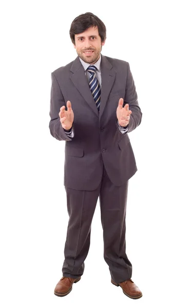 Homem Negócios Feliz Corpo Inteiro Isolado Fundo Branco — Fotografia de Stock