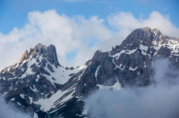 Berglandschaft Nationalpark Picos Europa Spanien Asturien Schnee Auf Den Berggipfeln — Stockfoto