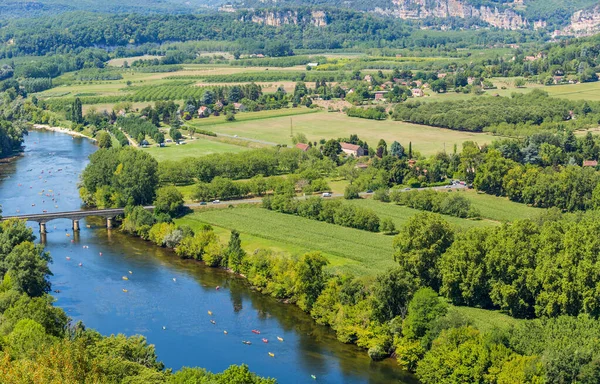 Vista Sobre Río Del Valle Del Dordoña Desde Domme Aquitania —  Fotos de Stock