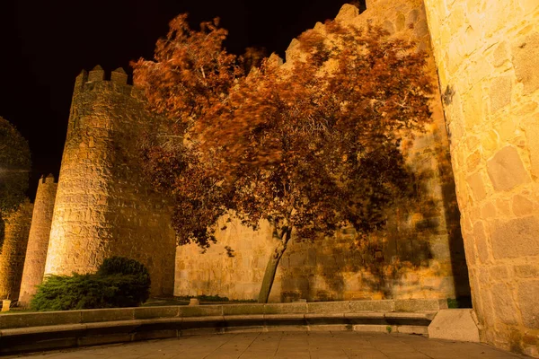 Mura Avila Notte Castiglia Leon Spagna — Foto Stock