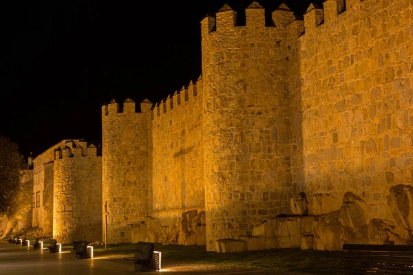 Avila Bei Nacht Kastilien Und León Spanien — Stockfoto