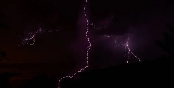 Lightning Bolts Evening Thunderstorm Geres National Park Amares Portugal — Stock Photo, Image