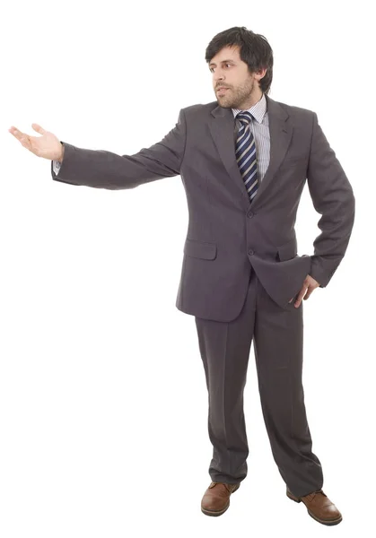 Handsome Businessman Arm Out Showing Gesture Isolated White — Stock Photo, Image