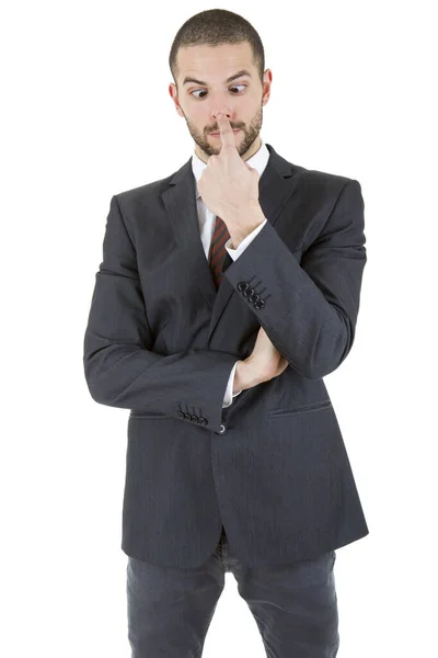 Silly Business Man Portrait Isolated White — Stock Photo, Image