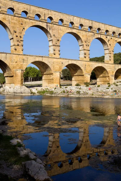 Nimes France People Famous Landmark Ancient Old Double Arches Roman — Stock Photo, Image