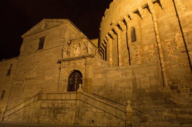 İspanya 'nın ünlü Avila Katedrali Castilla y Leon' un gece sahnesi..
