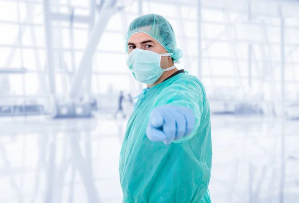 Male Doctor Pointing Hospital — Stock Photo, Image
