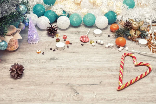 Karácsonyi Háttér Texturált Fedélzet Val Szabad Szöveg Térben Karácsonyi Girland — Stock Fotó