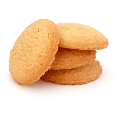 Beyaz arka plan üzerinde izole yığılmış kısa pasta kurabiye