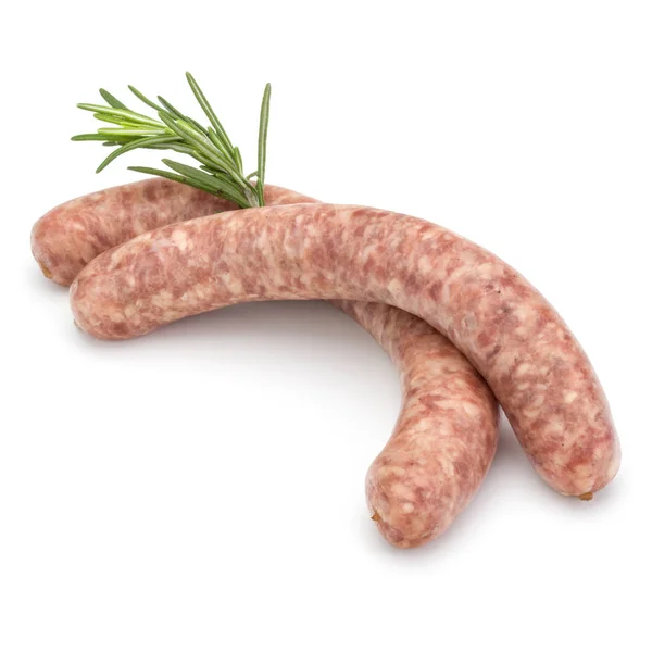 Raw sausage with rosemary leaf isolated on white background — Stock Photo, Image