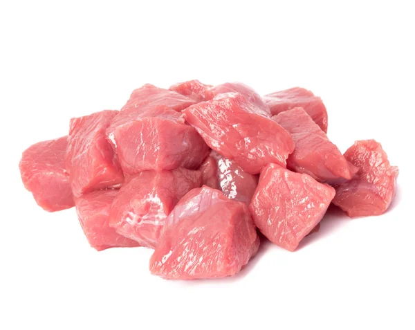 Trozos de carne de res picada cruda aislados om fondo blanco cortado ou —  Fotos de Stock