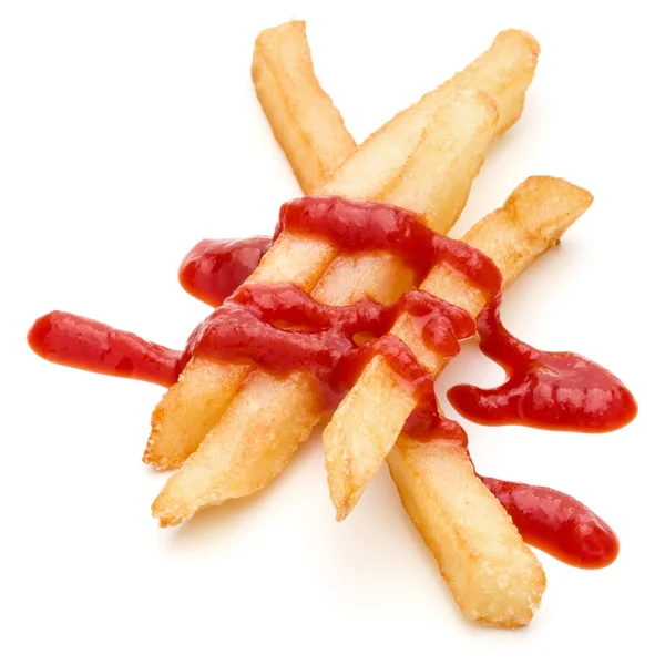 Franska stekt potatis med ketchup isolerad på vit bakgrund — Stockfoto