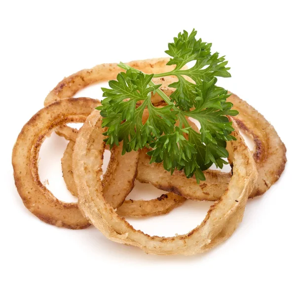 Deliciosos anéis de cebola frita crocante isolados em branco — Fotografia de Stock