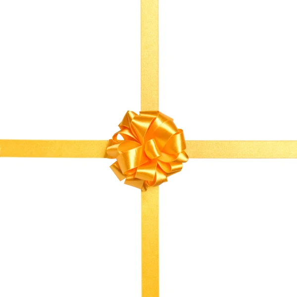 Festive golden gift ribbon and bow isolated on white background — Stock Photo, Image