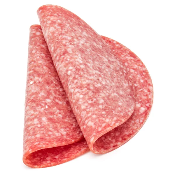 Salami smoked sausage slices isolated on white background — Stock Photo, Image