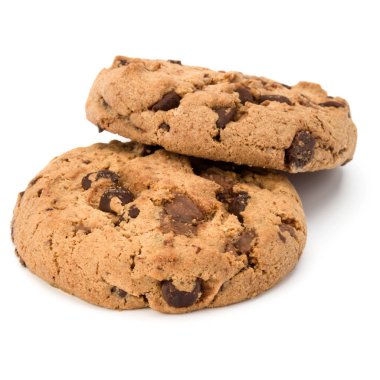 Beyaz arka plan üzerinde izole iki çikolatalı kurabiye. Tatlı b