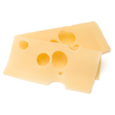 Beyaz arka plan üzerinde izole iki peynir dilimleri