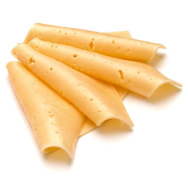 Beyaz arkaplanda izole edilmiş peynir dilimleri