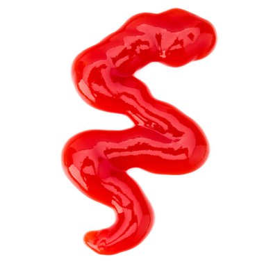 Domates sosu, beyaz arka plan üzerinde izole ketçap. Üstten görünüm. 