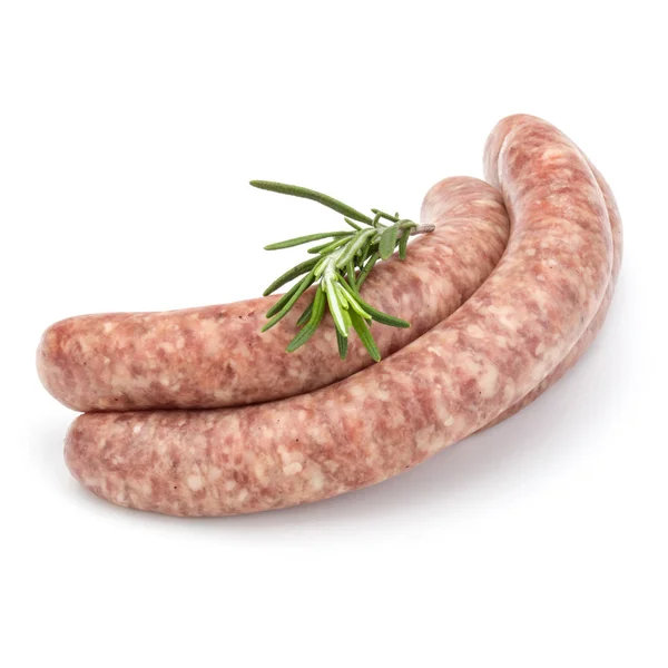 Raw sausage with rosemary leaf isolated on white background — Stock Photo, Image