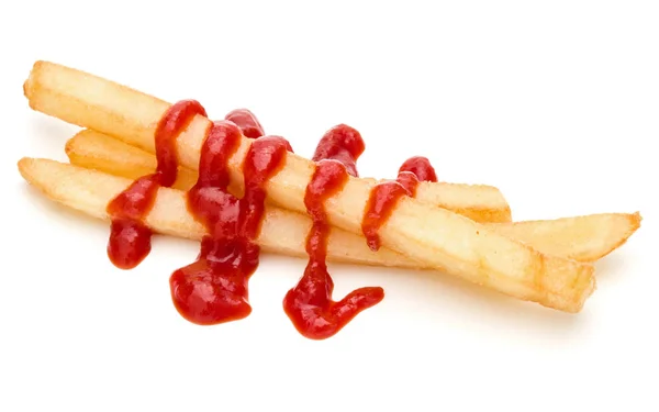 Franska stekt potatis med ketchup isolerad på vit bakgrund — Stockfoto