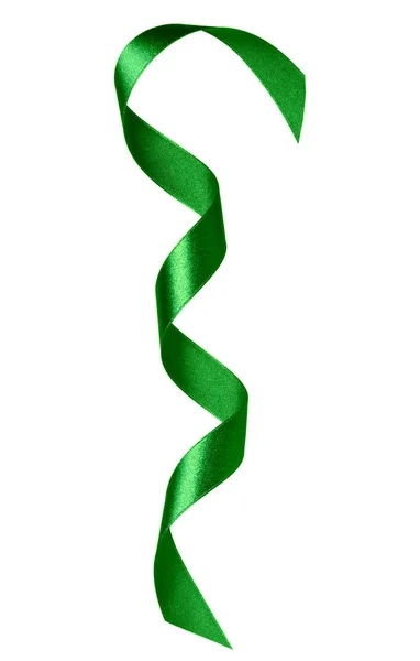 Λαμπερό σατέν κορδέλα σε πράσινο χρώμα που απομονώνονται σε λευκό φόντο — Φωτογραφία Αρχείου
