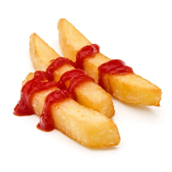 Batatas Fritas Francesas Com Ketchup Isolado Sobre Fundo Branco — Fotografia de Stock