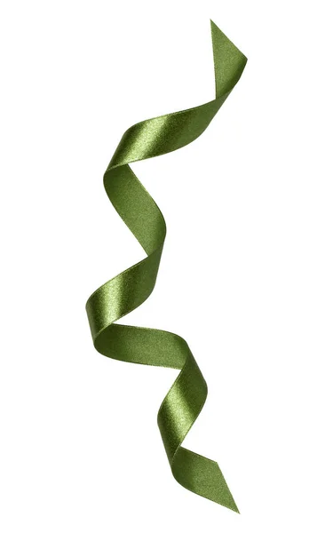 Fényes szatén szalag zöld színű elszigetelt fehér háttér c — Stock Fotó